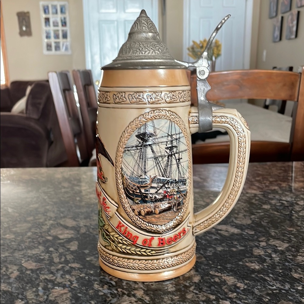 Vintage Beer Stein with Ship Design
